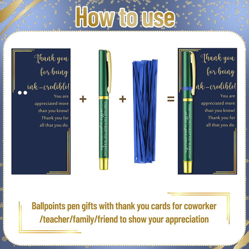 Sayglossy 40 Sets Employee Appreciation Gifts Inspirational Ballpoint Pen with Thank You Greeting Card for Staff