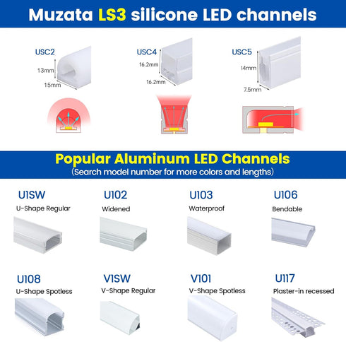 16.5FT/5M IP67 11MM USC4 5M Muzata Silicone LED Channel Waterproof and Dustproof Flexible Bendable Spotless Diffuser