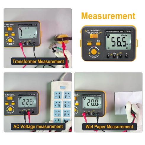 VC60B Digital Insulation Resistance Tester, Electrical Megaohm Meter with 250V/500V/1000V Test Voltage