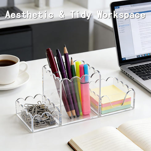 Set 3, YAGELI Clear Acrylic Desk Organizer of Magnetic Modular Pen Holder with Sticky Notes & Paperclip Tray, Aesthetic