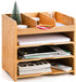 DEAYOU Bamboo Desk File Organizer, 13" Document Letter Tray Sorter with 2 Adjustable Shelves, 4 Tier Mail Organizer