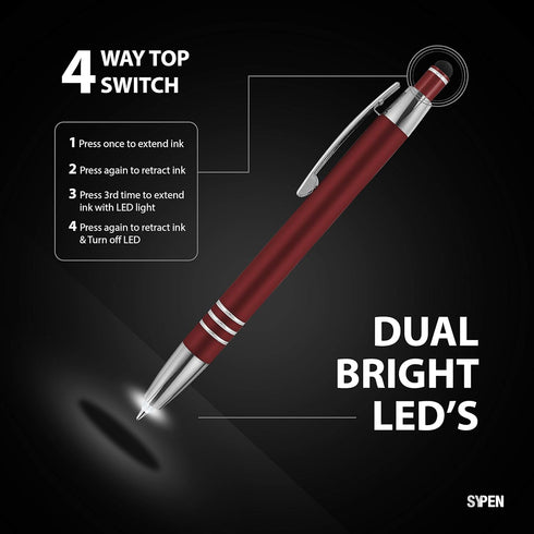SyPen 3 in 1 Multi-Function Soft Touch Pen with Light, LED Night Writer, Stylus for Touchscreen Devices, Pack of 6