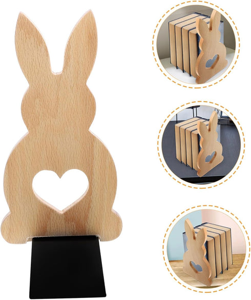 TEHAUX Charming Rabbit Bookends for Desk Organization Adorable Bunny Design for Home Offices and Shelves Beech Material