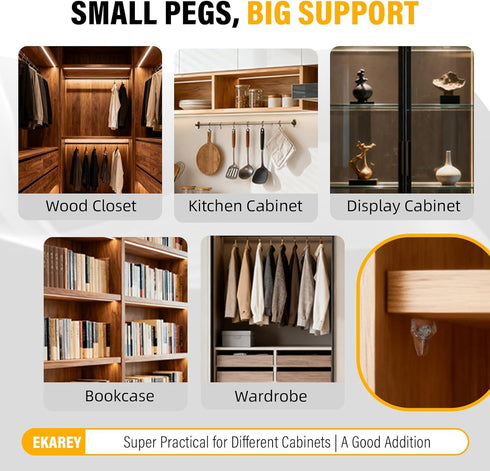 EKAREY 60 5mm Closet (60 5mm) Pcs Cabinet Shelf Pegs for Shelves, Shelf Pins Holders, Clear Shelf Support Pegs