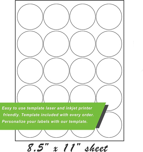 Royal Green Printable Stickers Sheets, Circle Labels 2 Inch Template Included, 10 Full Sheets - 212 Pack