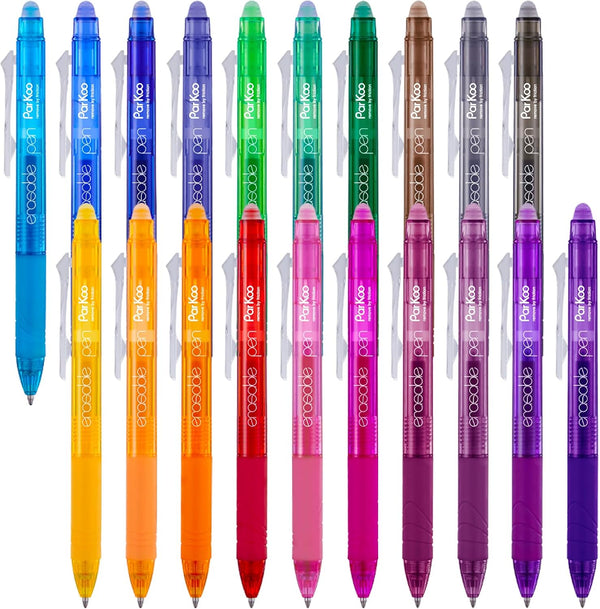 ParKoo 20 Colors Retractable Erasable Gel Pens, Fine Point 0.7 mm, Comfort Grip for Drawing, Writing, Planners
