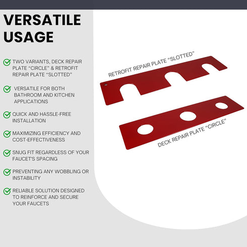 3 Hole Escutcheon Deck Repair Plate for Kitchen or Bathroom Faucets - Universal Fit, 12 Inches, 14GA Steel Sink Cover