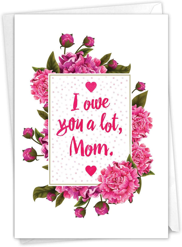 NobleWorks Funny Mother's Day Card with Envelope, Loving Humor Greeting Card for Mom - Mom Debt C3131MDG