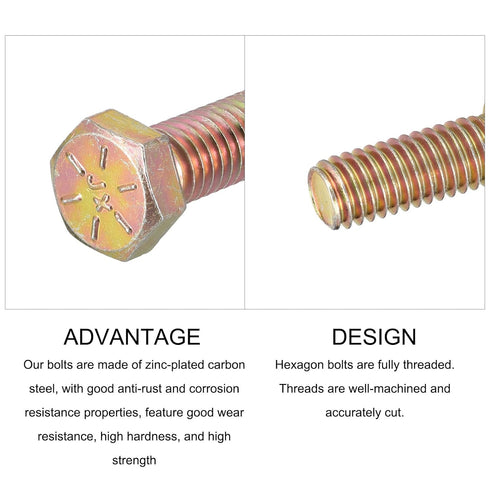 Hex Bolts (3/8-24x1-1/4") 8Pcs, Carbon Steel Zinc Plated Fully Threaded, UNF Fine Thread Hex Head Screw Bolt