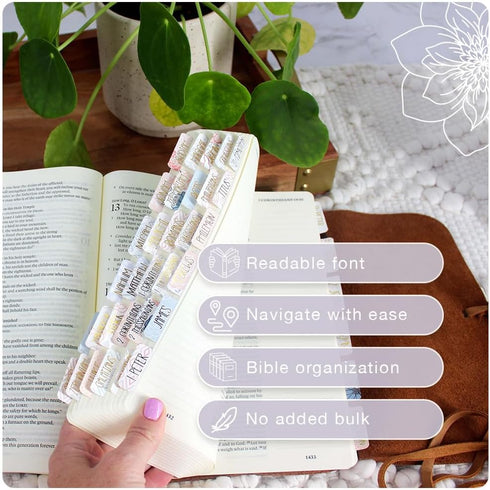 Idyllic Grace Bible Tabs - 90 Tabs, Gold Foil Lettering, Glossy Laminated, Durable, Christian, Catholic, Index Labels