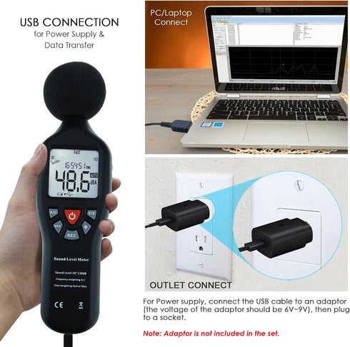 Decibel Meter Sound Level Meter with Data Logging High Accuracy dB SPL Meter with LCD Backlight Real-time Display