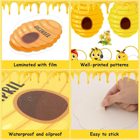 Qyeahkj Bee Birthday Bulletin Board Set, Honeycomb Cutouts, Birthday Decorations for Classroom, Teacher Supplies
