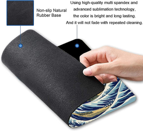 Mouse Pad, Japanese Sea Wave Design Mouse Pad, Washable Square Cloth Mousepad for Gaming Office Laptop, Non-Slip Rubber Computer Mouse Pads for Wireless Mouse, Cool Mouse Pads for Desk by Armanza
