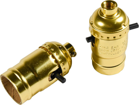 2-Pack E26 Bulb 1/8 HQRP ON-Off Lamp Holder, Light Socket, for Floor and Table Lamps, DIY Project, IP Threads, UL