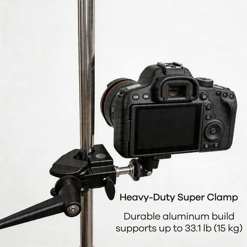 5/8" 33lb (15kg), Heavy Duty Super Clamp Mount Kit with Stud for DSLR Camera, Tripod, LED Light & Video Lighting