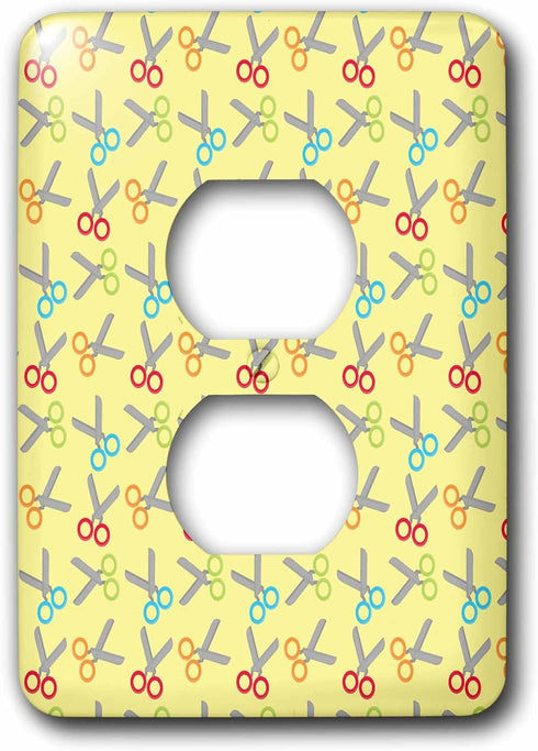 3dRose lsp_210861_6 Cute Green, Pink, and Light Blue Scissors Pattern 2 Plug Outlet Cover, Multicolor by 3dRose