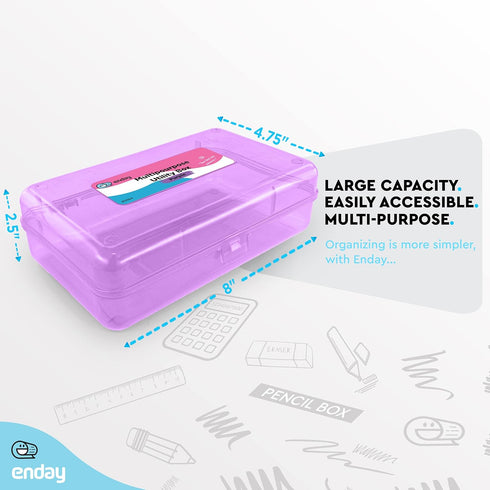 Enday Plastic Pencil Box Case, Large Capacity Purple Organizer for School and Office Supplies