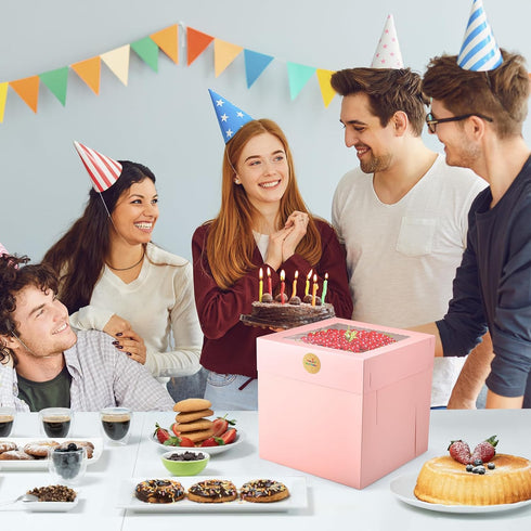 12Pcs Cake Boxes, 12x12x12 Inches Tall Disposable Cake Carrier Container with Window for Multi-Layer Cakes