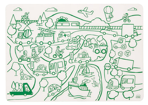 modern-twist 10 x 14 Reusable Coloring Doodle Mat, 100% Food-Grade Silicone, Transportation Pattern