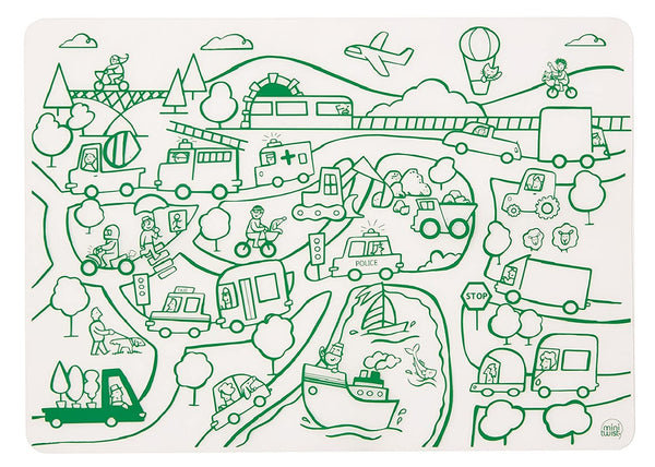 modern-twist 10 x 14 Reusable Coloring Doodle Mat, 100% Food-Grade Silicone, Transportation Pattern
