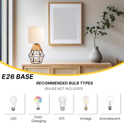Set 2 Hamilyeah Table Lamps of with On/Off Switch, Farmhouse Woven Bedside Lamps for Night Stands with Beige Linen