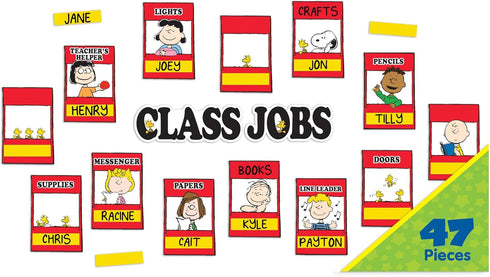 Eureka Peanuts Mini Class Jobs Bulletin Board Set - 46 Pieces Classroom Decorations for Teachers