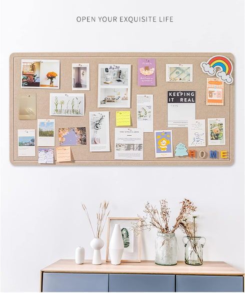 Foldable Large Felt Bulletin Board - 36'' x 18'', Decorative Picture Framed Display Board with 35 Rose Pins for School, Home, Kitchen & Office Walls by Bcabo