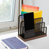 Wooden Desk Mail Organizer, 2 Pack, Metal Mesh with 3 Vertical Compartments for Letters, Postcards, Brochures