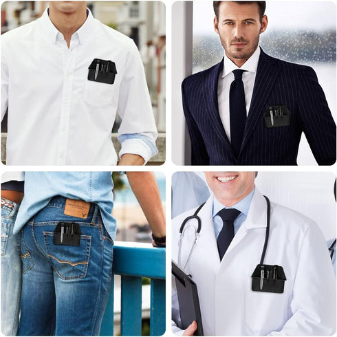 Pen Pocket Protector, 2 Pieces PU Leather Pocket Pen Holder Organizer for Shirts, Lab Coats, Multi-Purpose (Black)
