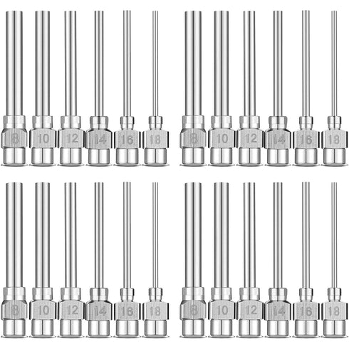 24 Pieces Dispensing Needle, 1 Inch Stainless Steel Blunt Tip Luer Connector Blunt Needles (8, 10, 12, 14, 16, 18 Gauge)