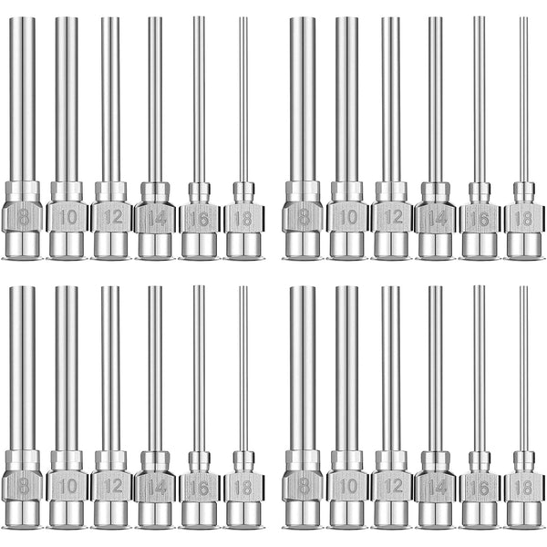 24 Pieces Dispensing Needle, 1 Inch Stainless Steel Blunt Tip Luer Connector Blunt Needles (8, 10, 12, 14, 16, 18 Gauge)