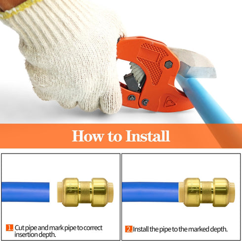 2/6/12 Pack Push-to-Connect Plumbing Fittings, 1/2" Straight with Disconnect Clip