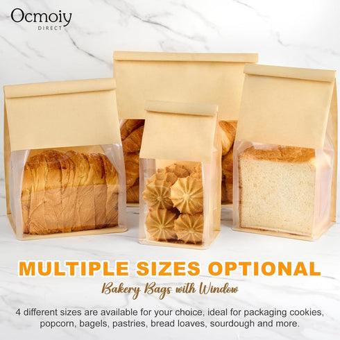 Ocmoiy 100 Pack 8.7x4.3x11 Inches Packaging Bread Bags for Homemade Breads, Resealable Tin Tie Tab Lock Large Bakery