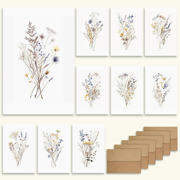 WEIZHEN 20-Pack Watercolor Wildflowers Blank Greeting Cards with Envelopes - 4x6 Blank Cards