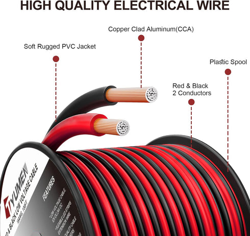 Tyumen 18 100FT, 18/2 12V/24V 18AWG 2 Gauge Wire AWG Red Black Hookup Electrical Wire LED Strips Extension Cord DC