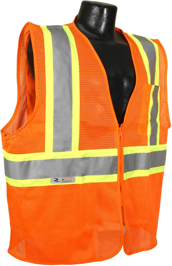 Radians SV22-2ZOM-3X Polyester Mesh Economy Class 2 High Visibility Vest, Zipper Closure, Two-Tone Trim, 3X-Large,