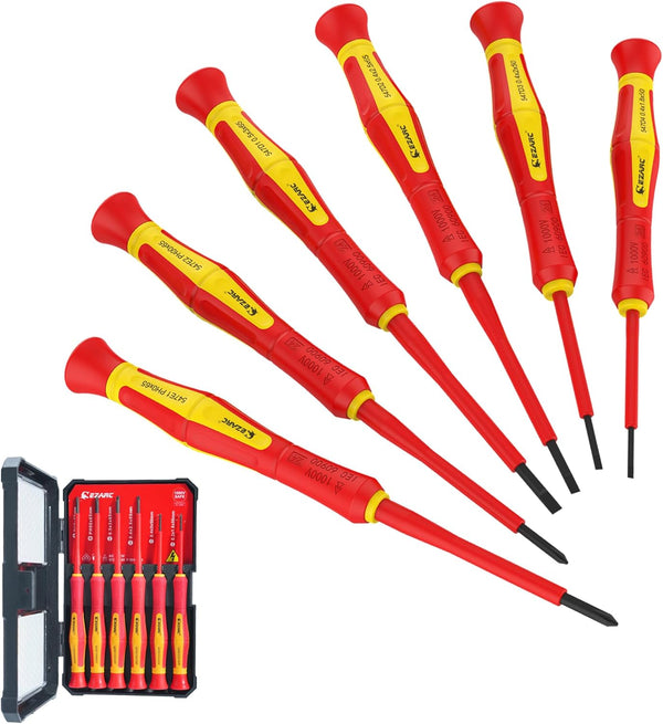 EZARC 1000V Insulated Electrician Screwdriver Set, 6-Pieces Mini Electrician Screwdriver Set with Magnetic Tip and Case