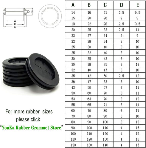 2 Inch Rubber Grommets for Wiring, 1-5/8 in ID, Double-Sided Plugs for Round Holes, 4 Pcs Automotive Wire Cable Grommets