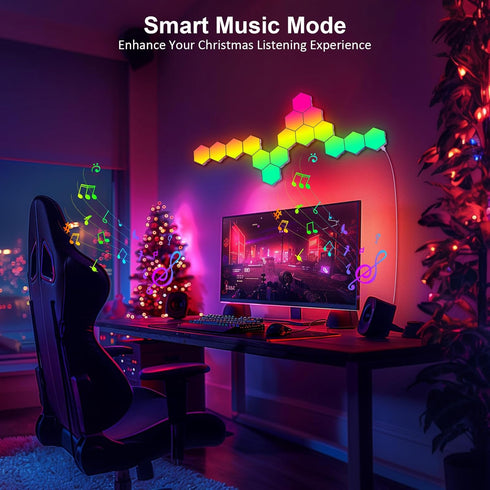 8 Pack Hexagon LED Light Panels RGB Wall Decor Lights with Music Sync, App & Remote Modular Home & Christmas Decor