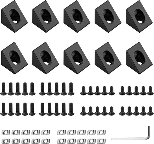 JiGiU 10PCS Triangle Angle Sharp Corner Bracket, Black Connector for 6mm Slot Aluminum Extrusion Profile