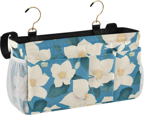 SyXIOP Chic White Clematis Flowers Teal Background Bedside Storage Bag Organizer Table Cabinet Storage Organizer