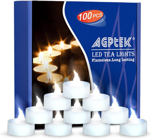 AGPTEK Tea Lights with Flicker,100 Pack Flickering Flameless LED Candles Battery Operated