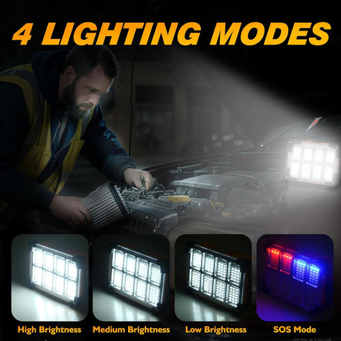120W 144 10000LM 4 IP66 Solar Rechargeable Work Light, LED Led Work Light with Modes, Portable Flood Light with Stand