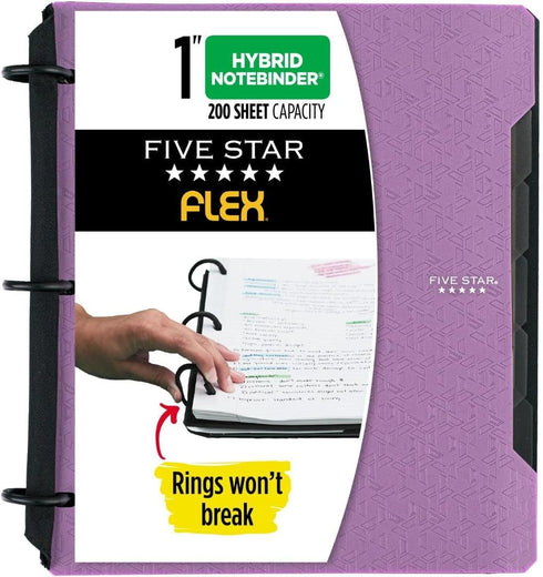 Five Star Flex Refillable Notebook, College Ruled Paper, 1-1/2 Inch TechLock Rings, 300 Sheet Capacity, Purple