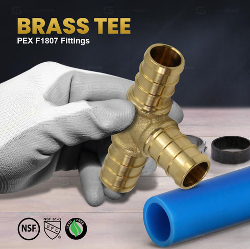 Supply Giant QYUF0058-10 PEX Barb Tee Pipe Fittings, 5/8", Brass, Pack of 10