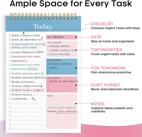 To Do List Pad - Undated Daily Planner Notebook for Work with 52 Sheets, Perfect for Daily Tasks and Goal Setting,
