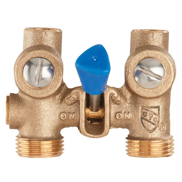 Watts 175C Series 1/2" Bronze Ball-Type Washing Machine Shutoff Valve, 3/4" Hose Outlet, 1/2" Copper Dual Ell Adapters,