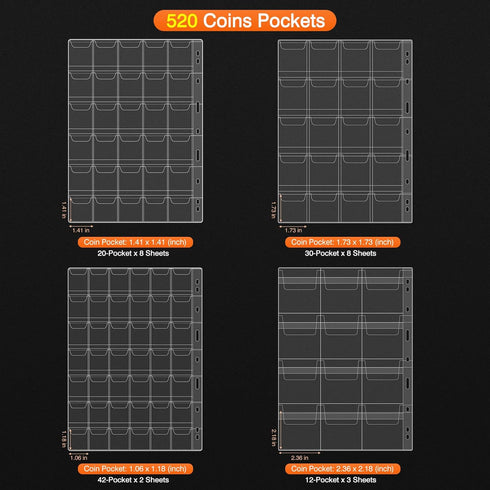 Coin Collection Book with 520 Pockets, Coin Holders, Coin Albums for Collectors, Paper Money Binder Organizer with Lock