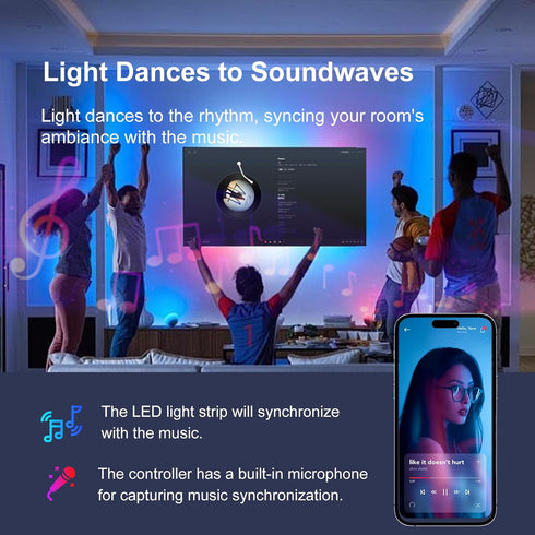 FBY 200 (2 100 FT Led Lights for Bedroom Rolls FT), Music Synchronized Smart Led Strip Lights, Ultra Long with Remote