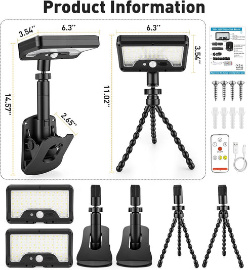 OrbitShell 2 Pack 3 IP65 Clip On Solar Lights Outdoor with Octopus Tripod, Color Temps & Remote Control, Motion Sensor